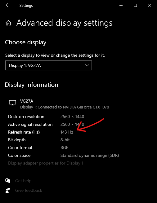 Where to find the refresh rate of your monitor.