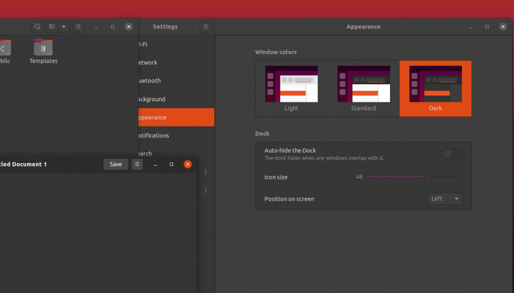 Ubuntu 20.04 dark theme, now available in the settings.