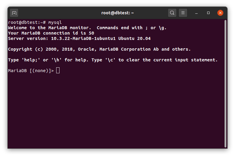 Terminal with MariaDB prompt.