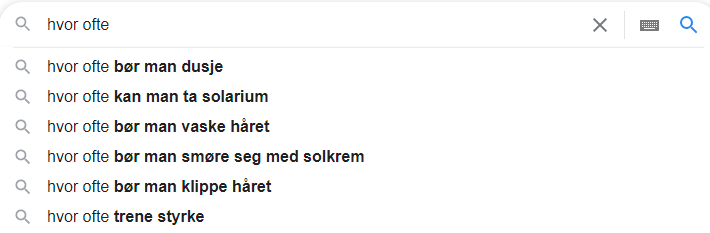 Google suggestions for "How often" in Norwegian.